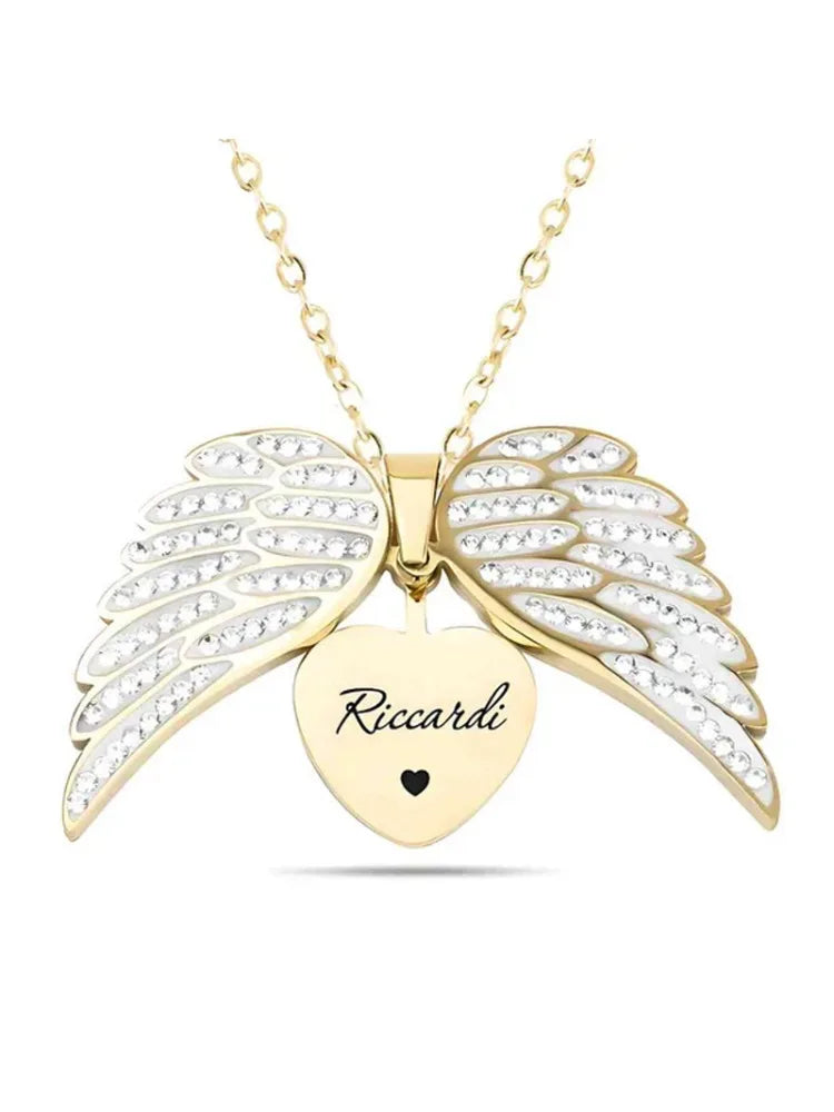 angel wings, zircon stone, metal chain, gift idea – Timeless couples' heart pendant necklace