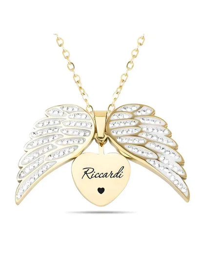 angel wings, zircon stone, metal chain, gift idea – Timeless couples' heart pendant necklace