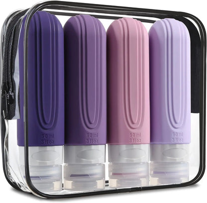 Silicone Travel Bottles Kit Leakproof Refillable Squeeze Containers For Shampoo Conditioner Lotion 90ml
