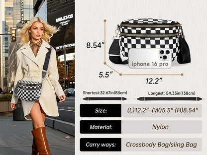 large capacity bum bag, adjustable crossbody mommy travel bag – Casual women's checkered fanny pack