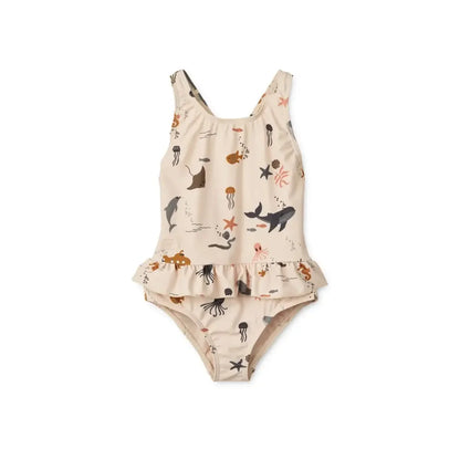 Rash Guard & Hat, Nylon, Cartoon Seagull Star Print, Beach Holidays – Fast-dry Kids’ Swimwear Kit