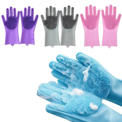 Silicone Dishwashing Gloves with Scrubber - Eco-Friendly Household Cleaning Device