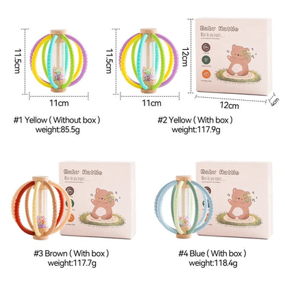 Rattle Baby Silicone Teether Wooden Newborn Sensory Toys