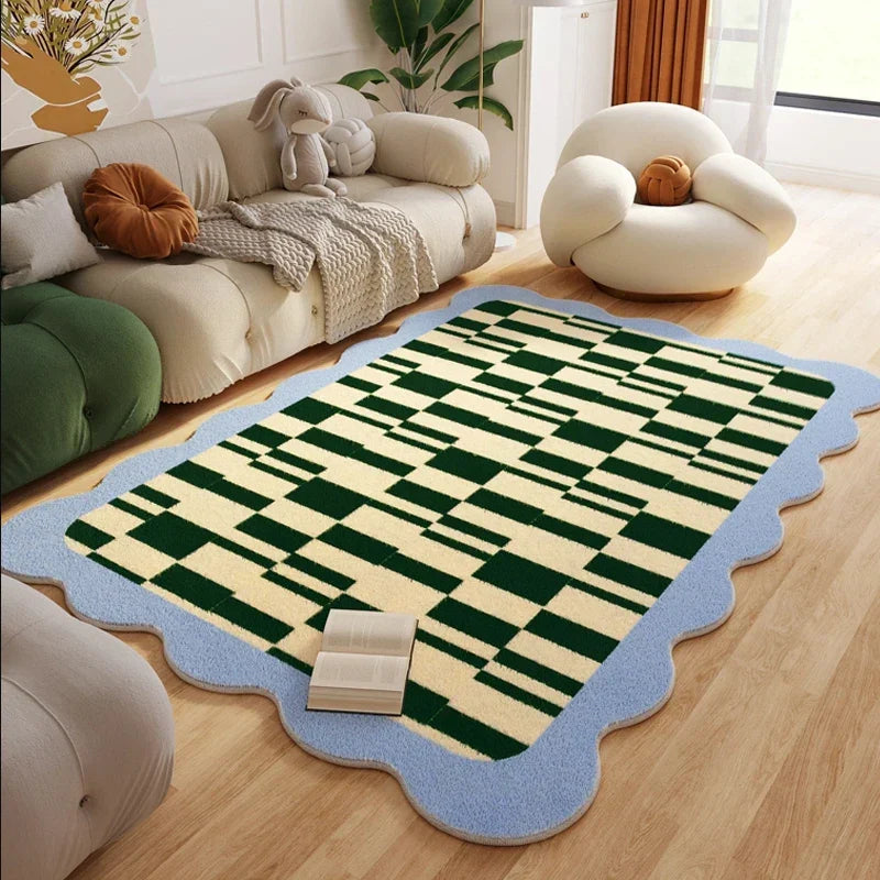 Rug Plush Checkered Scalloped Area Rug, Kids Bedroom Living Room Accent Fall 2025 Cozy Fluffy Machine Washable