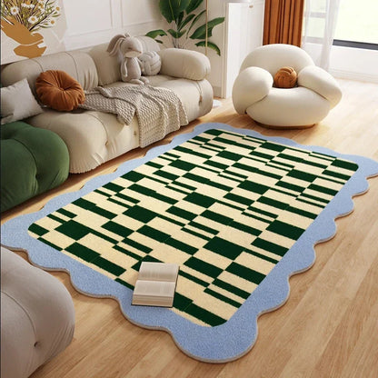 Rug Plush Checkered Scalloped Area Rug, Kids Bedroom Living Room Accent Fall 2025 Cozy Fluffy Machine Washable