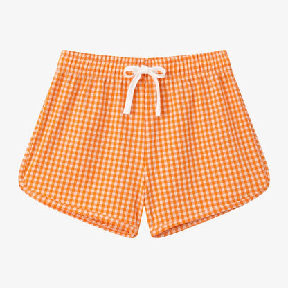 Fast-Dry Unisex Kids Swimsuit - One-Piece Gingham Plaid, Polyester, For Summer Vacation