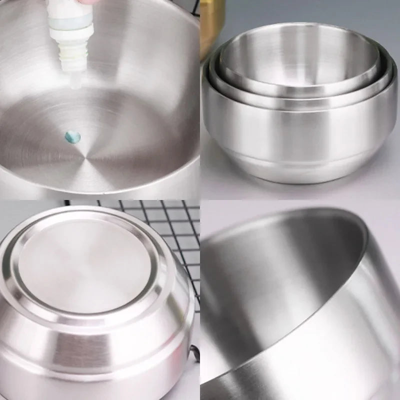 Steel Stainless Double Layer Rice Bowl With Lid Insulated
