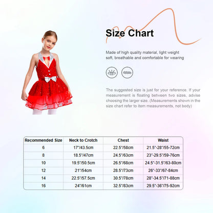 Light girls' leotard - sequined skirted tutu, polyester, for ballet and dance performances