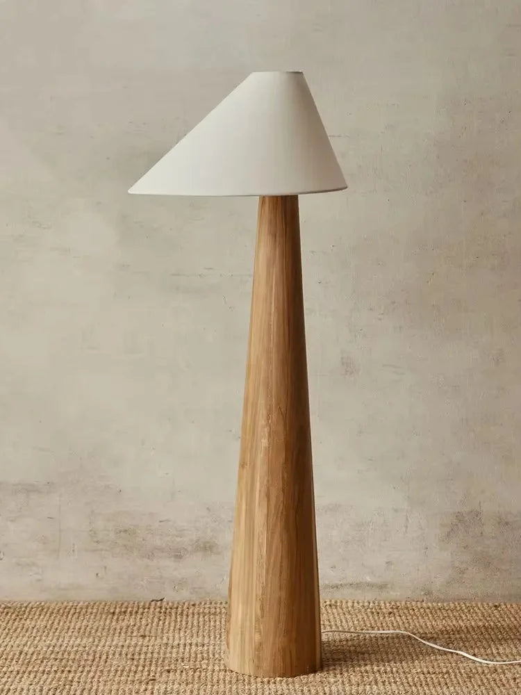 Japandi Conical Oak Floor Lamp Wabi Sabi Retro Lighting Household Decor