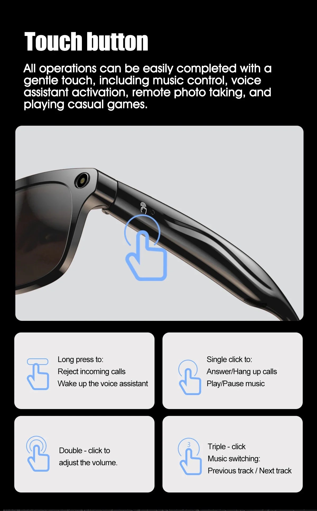AI Smart Camera Glasses Bluetooth Call Voice Assistant