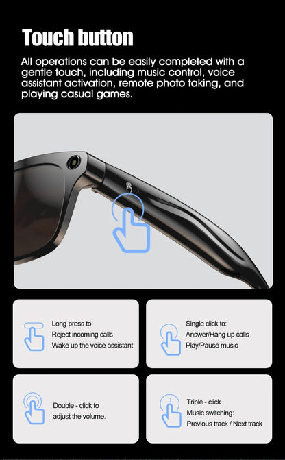AI Smart Camera Glasses Bluetooth Call Voice Assistant