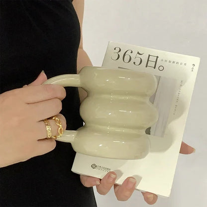 Coffee Ceramic Mug Kawaii Circle Design Korean Cute Style TikTok Viral Fall 2025 Microwave Safe Gift