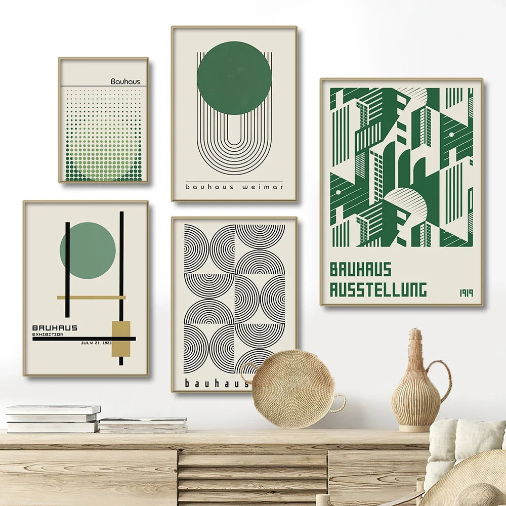 Bauhaus Green Minimalist Wall Art Canvas Print Water-Resistant