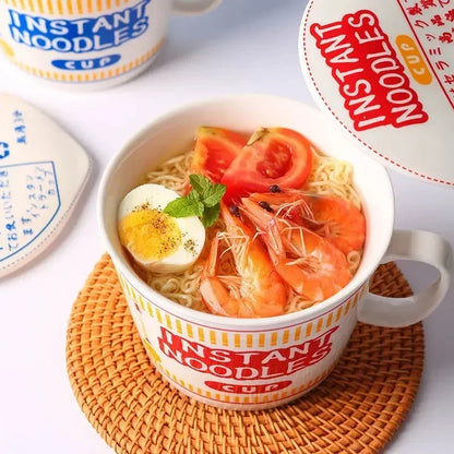 Noodle Instant Bowl Ceramic With Handle And Lid Large