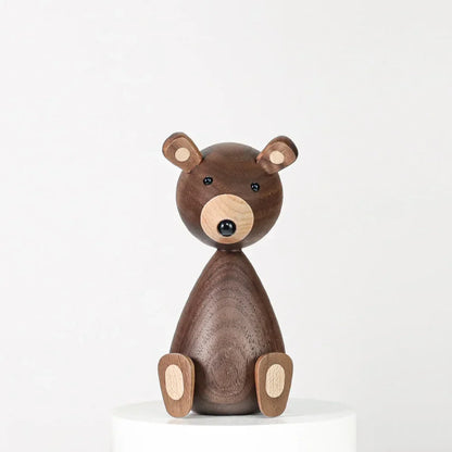 Wooden Bear Figurines Brown Scandinavian Decorative Sculptures Fall 2025 Cozy Shelf Mantel Accent Gift Idea