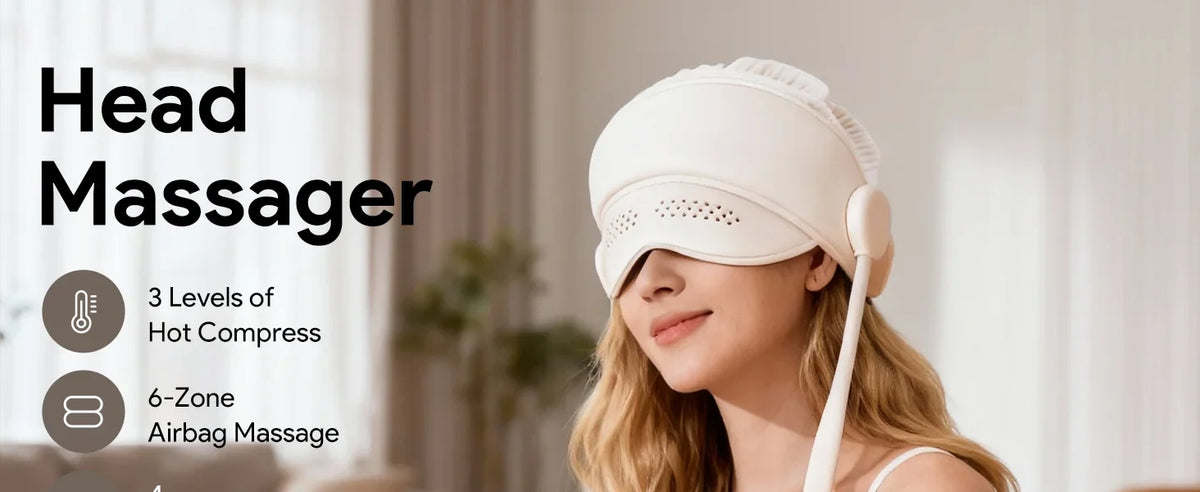 Stress Relief Sleep Aid 2026 – Graphene Heated Head Massager Air Pressure & Eye Compress