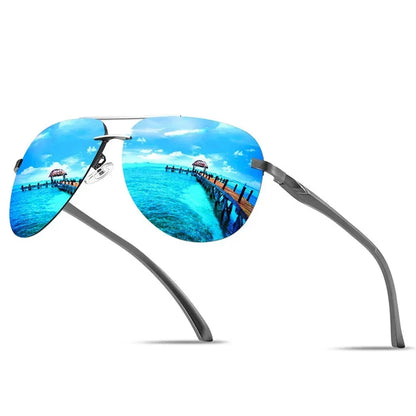 Men's Aviator Sunglasses Metal Frame Mirror Lens Driving Glasses