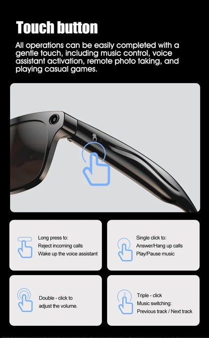 AI 4K Smart Camera Glasses Photochromic Travel Handsfree