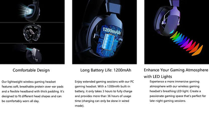 Cordless Gaming Headset Detachable Mic Multi Mode Comfort