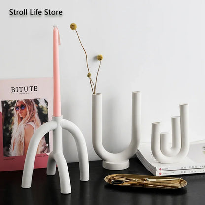 Ceramic Candle Holders Kit Of 3 White Scandinavian Minimalist Candle Stands Fall 2025 Contemporary Centerpiece Gift