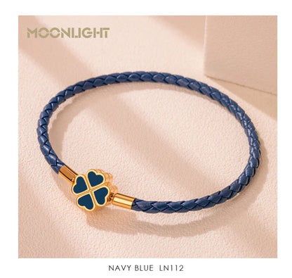 Leaf Four Clover Braided Leather Lucky Bracelet Gift