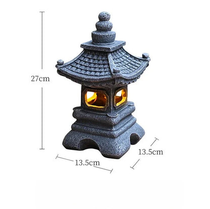 Lantern Solar Resin Stone Pagoda Garden Ornament Zen Chinese Style Outdoor Light Fall 2026 Eco Friendly Decor