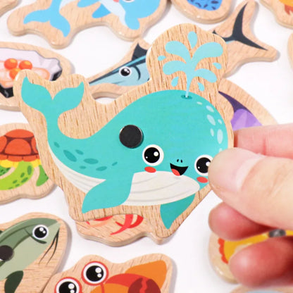 Montessori Interactive Wooden Fishing Game - Magnetic Marine Life Learning Toy for Kids, Parent-Child Engagement, Eco-Friendly Design
