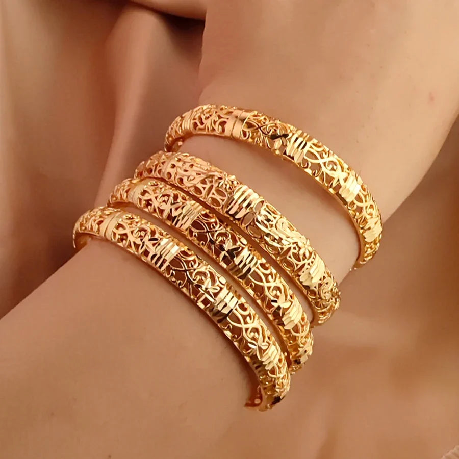 Color Gold Bangle Openwork Wedding Bracelet Dubai Style