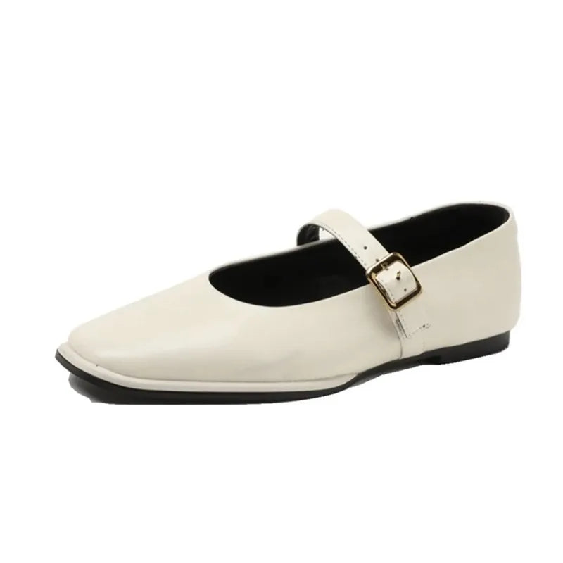 Women Supportive Mary Jane Flats - Square Toe, Leather