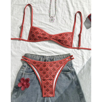 high-leg cut floral print, polyester, elastane, for swimming – Fast-dry women's bikini set