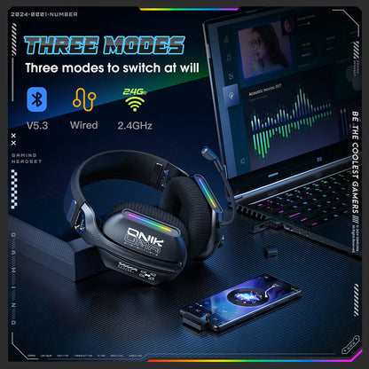 Cordless Gaming Headset Tri Mode Bluetooth Wired Immersive