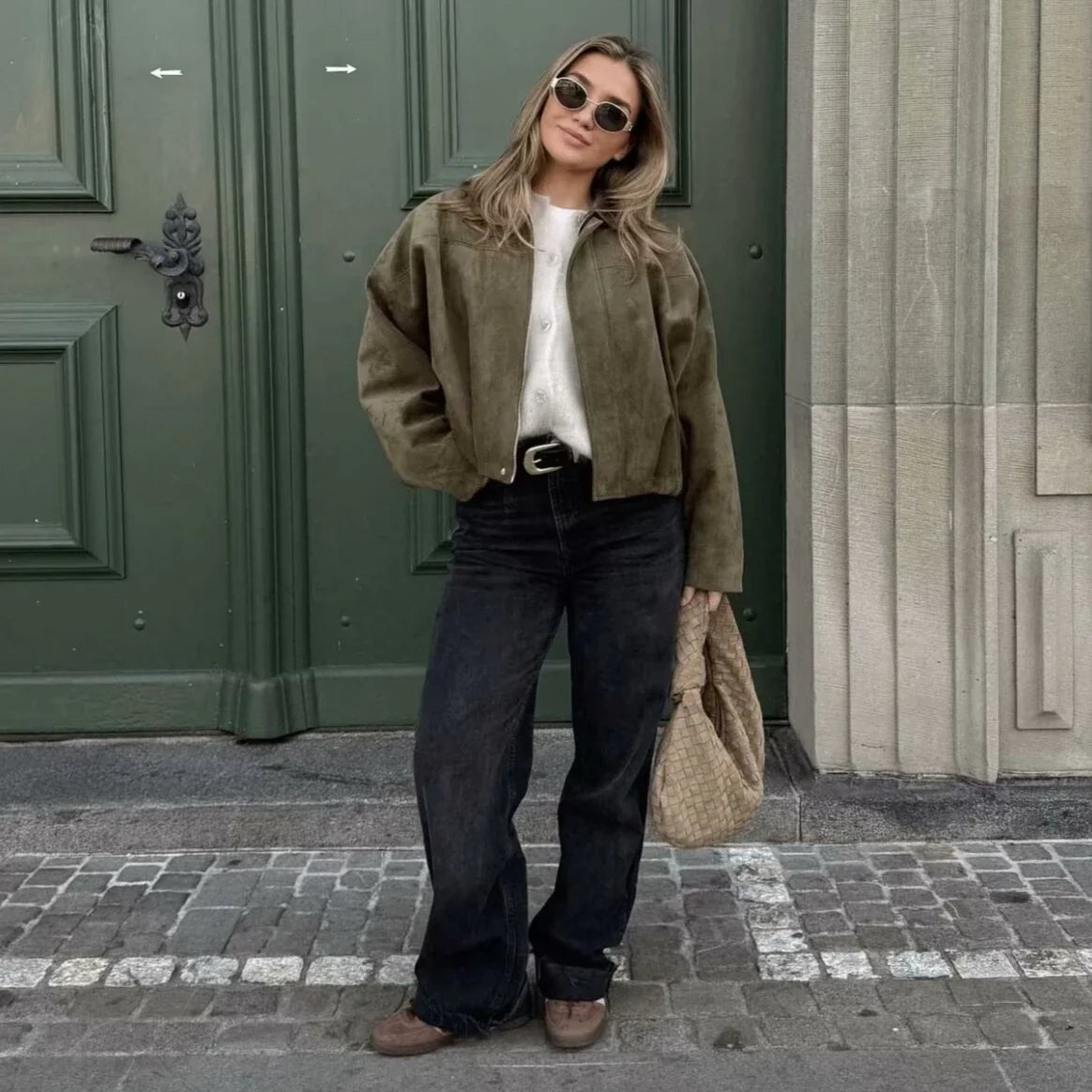 Women’s Oversized Bomber Jacket - Boxy, Velvet, Autumn