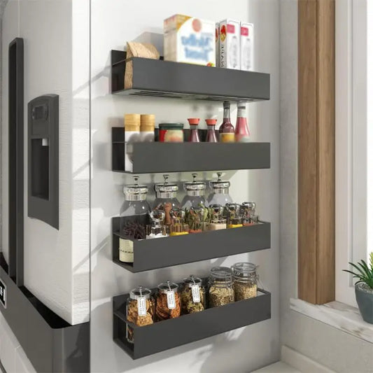 Magnetic Spice Storage Rack - Household Organizers for Refrigerator, Black Iron Kitchen Shelf