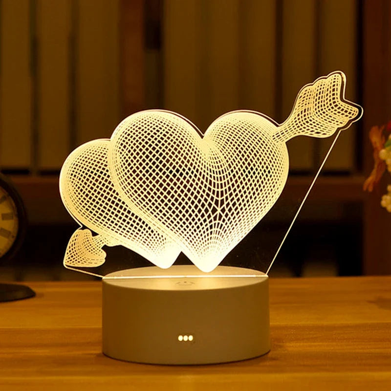 Romantic 3D LED Night Light Lamp - Kids Bedroom Decor, A Unique Valentine's Day Gift for Weddings