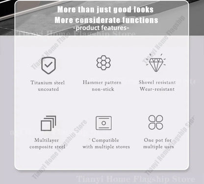 Gas and Induction Compatible Kitchen Cookware – Titanium-Coated Stainless Steel Non-Stick Wok Pan