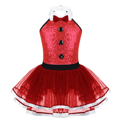 Light girls' leotard - sequined skirted tutu, polyester, for ballet and dance performances