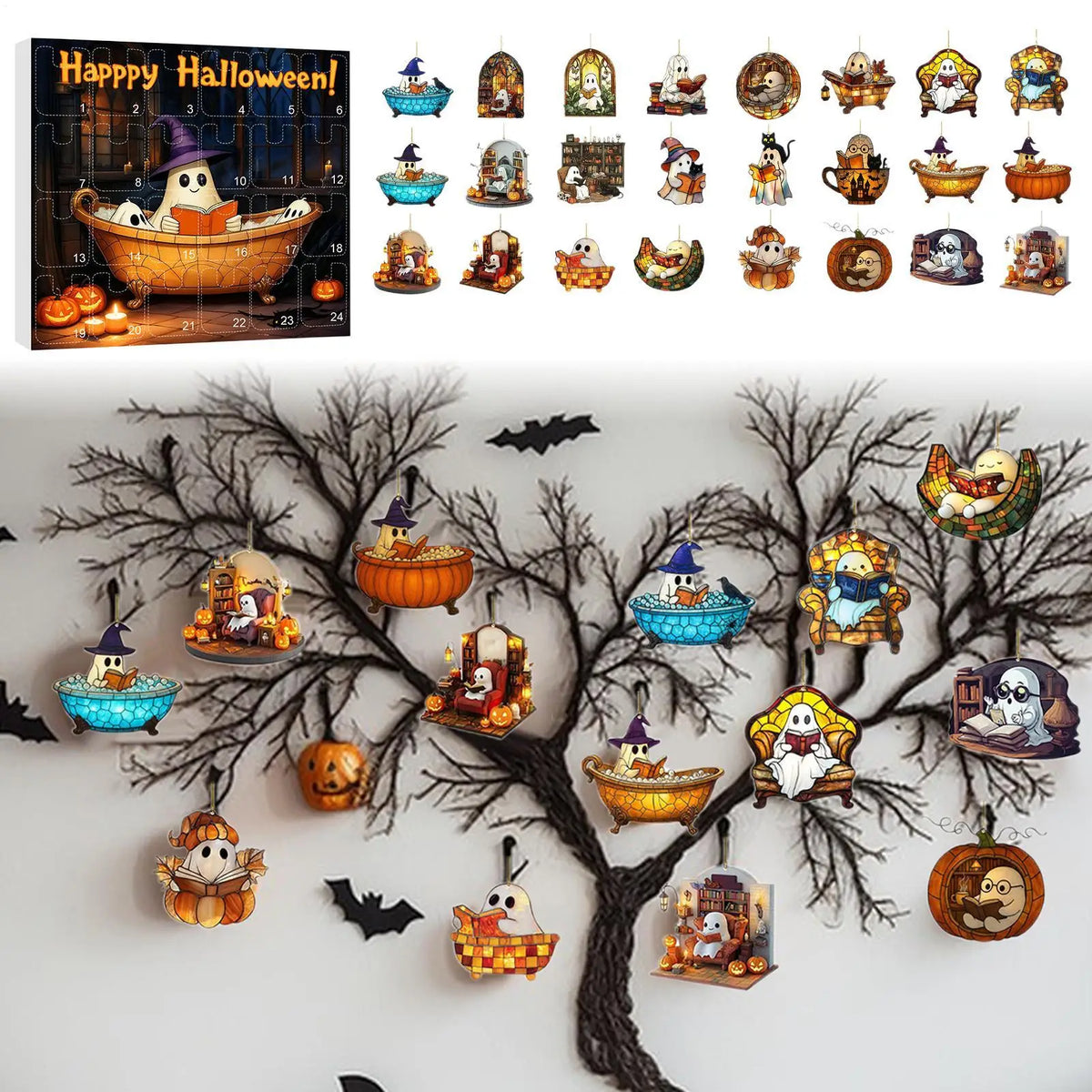 Countdown Halloween Calendar 24 Acrylic Ghosts Decor