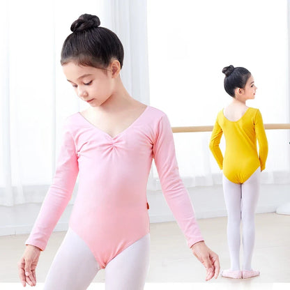 Long Sleeve, Chest-Drawstring, Cotton, For Dance Class – Plush Girls Ballet Leotard