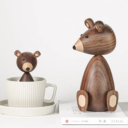 Wooden Bear Figurines Brown Scandinavian Decorative Sculptures Fall 2025 Cozy Shelf Mantel Accent Gift Idea