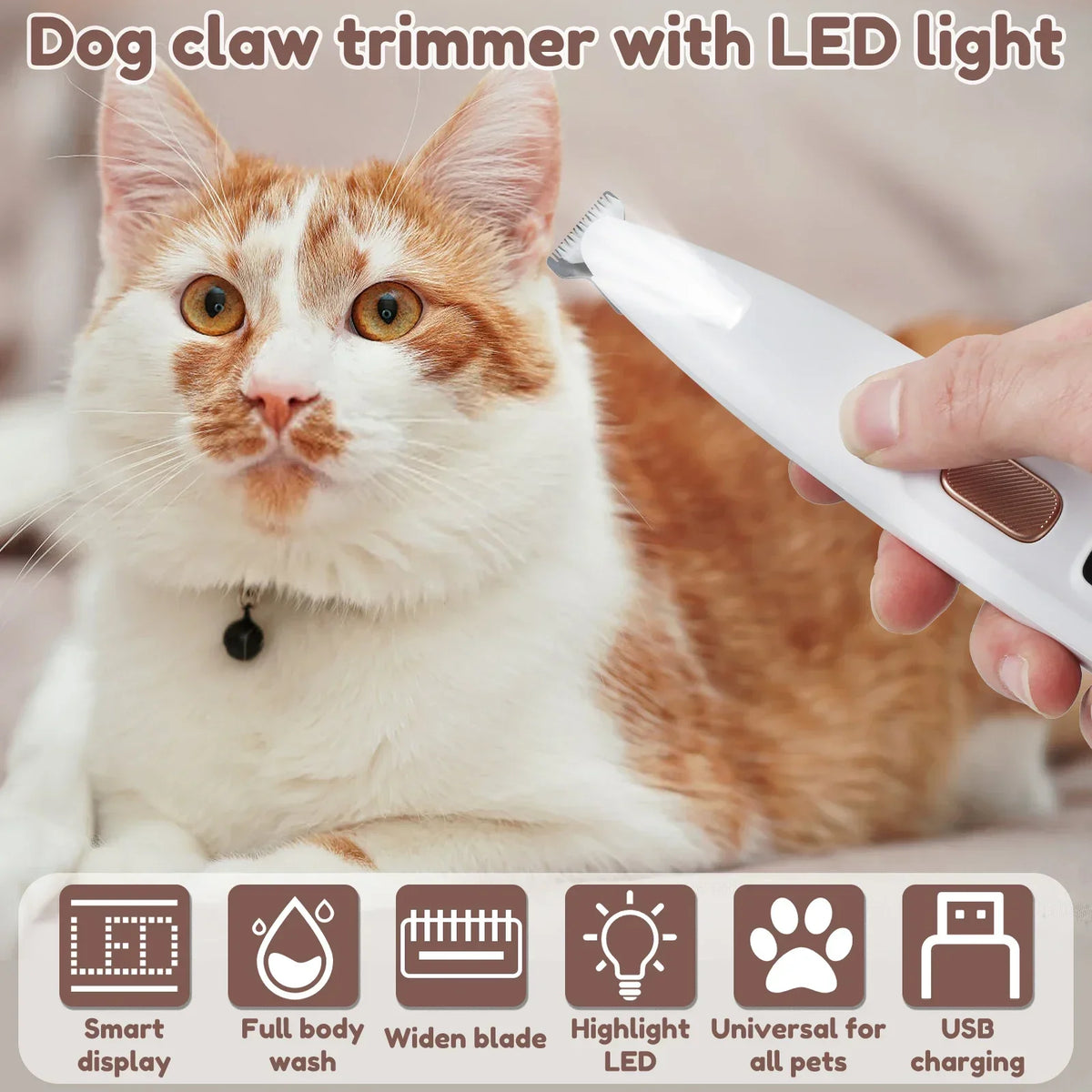 18mm Wide Blade LED Display Pet Grooming Clipper 2026 – Water-Resistant Dog Paw Trimmer with LED Light