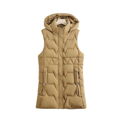 Light Cozy Women Long Puffer Vest - Hooded Down