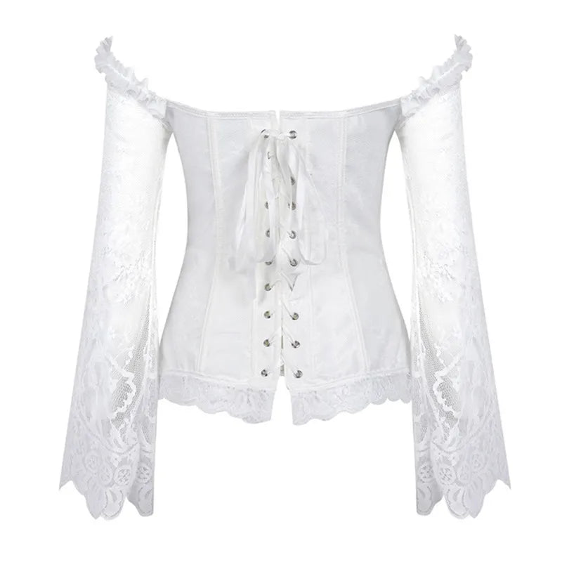 Women's Supportive Corset Top - Off Shoulder, Lace Satin