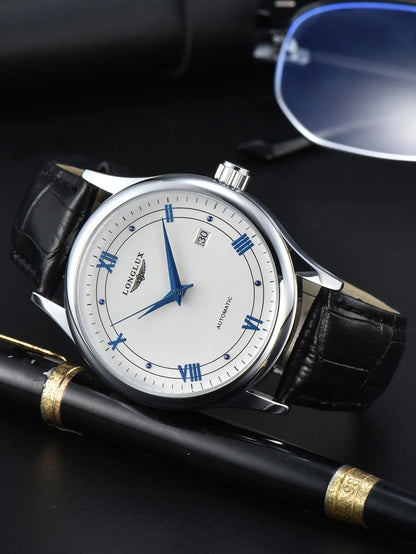 Automatic Watch Leather Strap Mechanical Date Water-Resistant