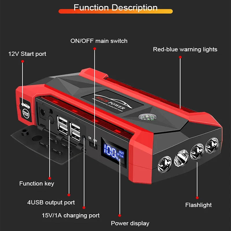 Jump Car Starter 12V Emergency Booster Power Supply Fall 2025 Road Trip Accessory