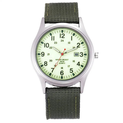 Field Quartz Watch Nylon Strap Military Style Date Luminous