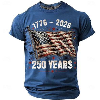 Plush unisex graphic tee - distressed flag print, 250-year design, durable cotton, casual everyday wear