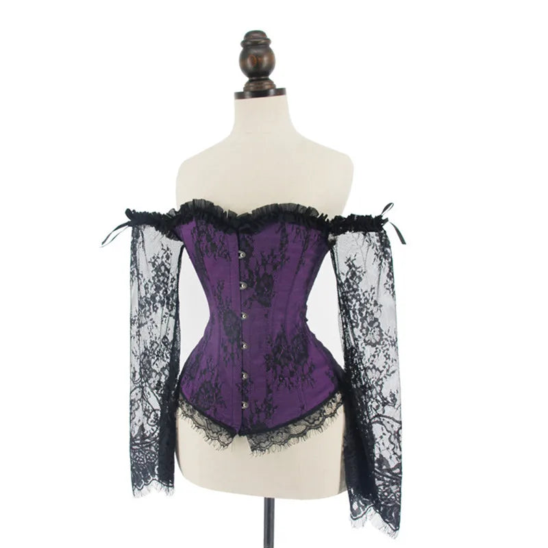 Women's Supportive Corset Top - Off Shoulder, Lace Satin