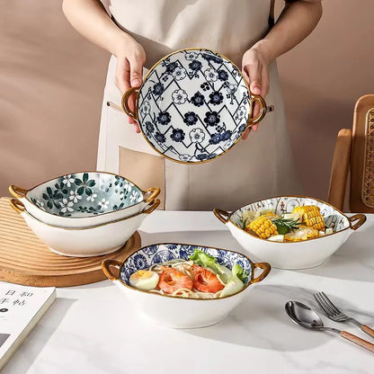 Inch 7.5 Japanese Ceramic Noodle Bowl With Handles Blue