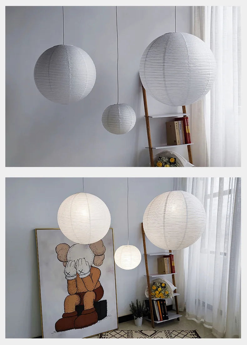 Pendant Japandi Lamp Wabi Sabi Rice Paper Round LED Dimmable