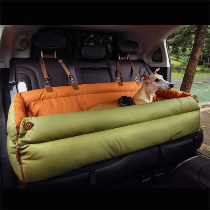 Pet Outing Lathe Deluxe Faux Leather Dog Car Seat - Travel-Friendly Booster Bed for Cats and Dogs